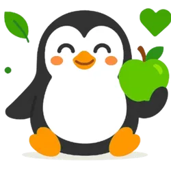 Penguin relaxed with an apple